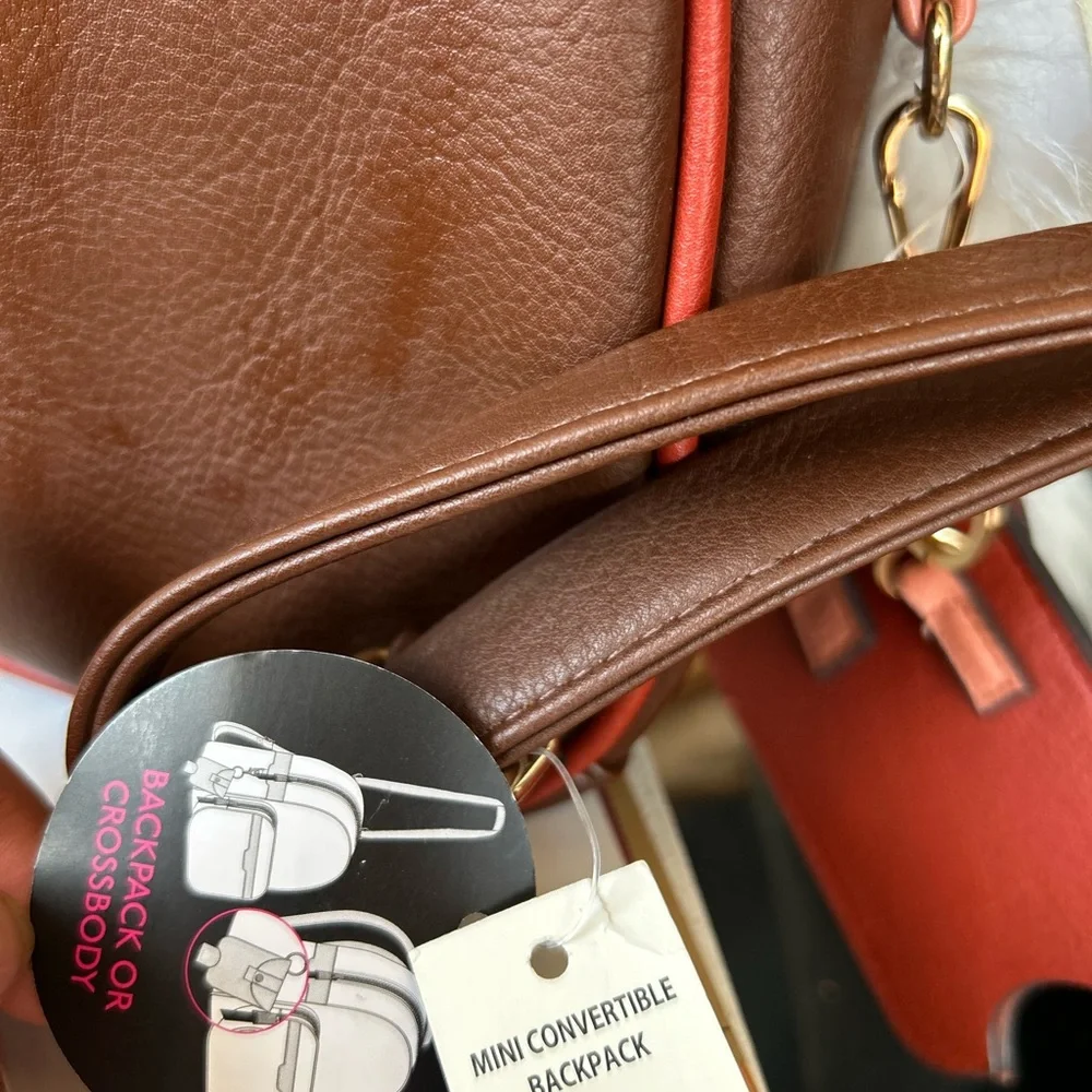 Elegant Red and Brown Women's backpack Bag new